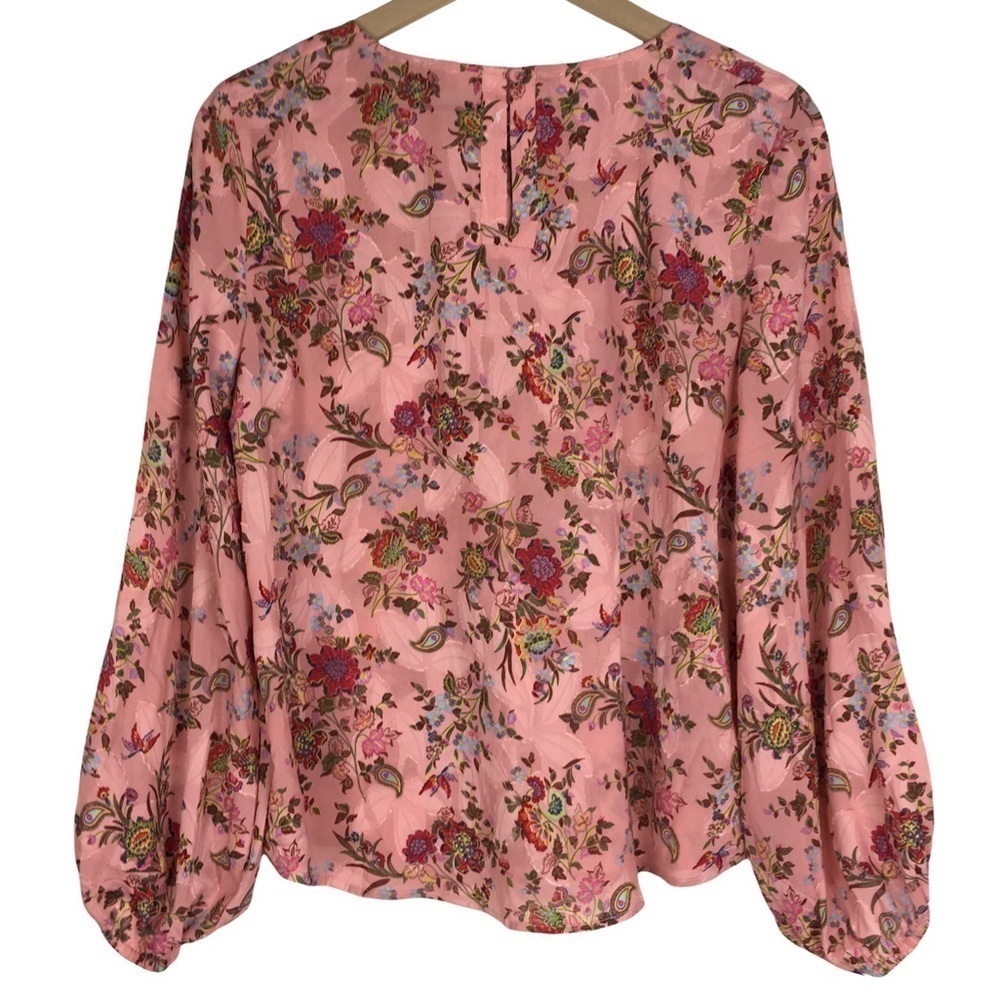 LOFT Blouse Top Floral Paisley Textured Long Sleeve Keyhole Draped Sleeves Small - Picture 5 of 10